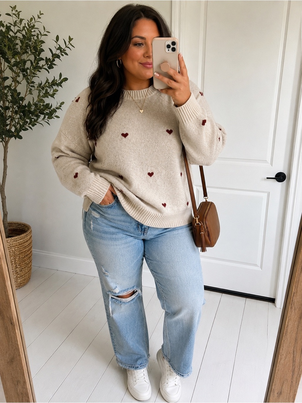 Boutique Ivory Heart Print Sweater